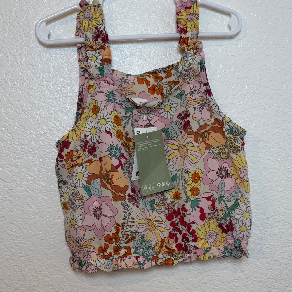 H&M Pink Multi Floral Ruffle-Hem Tank Top - Picture 2 of 6